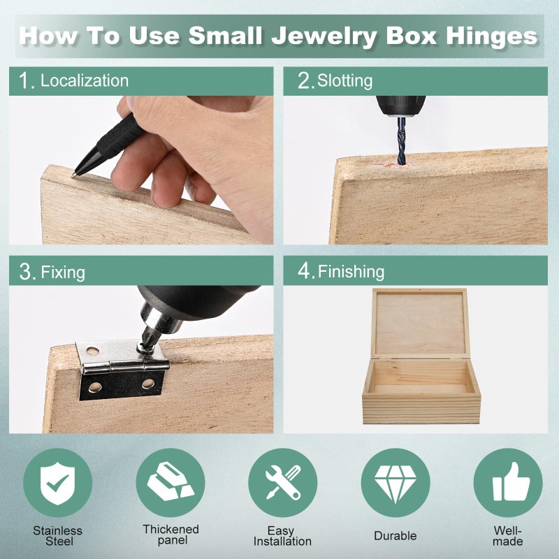 VUTHLRV 14 Sets Small Hinges with Screws  Stainless Steel Jewelry Box Hinges Silver  1 in Mini Hinges for Wooden Box  Folding Butt Hinges  Miniature Hinges  Jewelry Box Hardware Hinges - Image 4